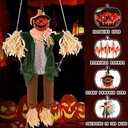 Scary Halloween Decorations - Outdoor Hanging Swinging Pumpkin with Sound & Slap Activated, Light Up Eyes Creepy Sound Expressions, Large Scary Decor Props for Indoor & Outdoor