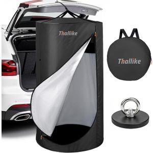 Pop Up Changing Tent for Car, 71in Portable Camping Shower Tent with Strong Magnetic Suction Cups & Hanging Strap, Privacy Bathroom Toilet Pod with Interior Clothesline, Hooks, Carry Bag (Black), Xl