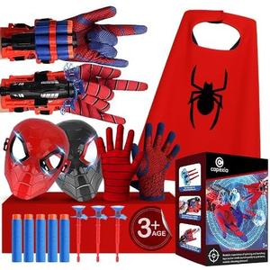 Superhero Web-Slinging Toy Set  7-in-1 Superhero Set Includes 2 Web Shooters, 2 Hero Masks, 2 Gloves, and 1 Cape  Ideal for Indoor and Outdoor Costume Role-Playing, Imaginative Play for Kids Ages 3+