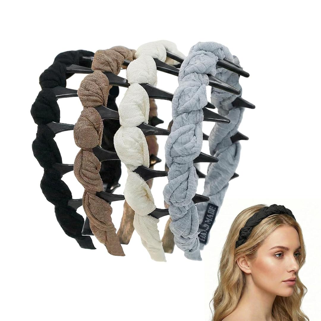 4PCS Wavy Headbands with Teeth for Women,Non Slip High Cranium Head Bands for Teen Girls Retro Elegant Plastic Hair Comb Headband for Casual Workout Home