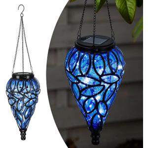 Solar Hanging Lantern Outdoor Lights, Tear-Shaped 15 LEDs Cool White Hanging Lights with S Hooks Decor in Garden, Yard, Pathway, Front Door and Landscape