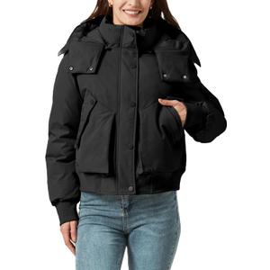 PUREPEAR Women's Thickened Jackets Winter Warm Parka Puffer Jacket Multi-pocket with Removable Hood Black XL