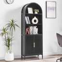 Arched Bookcase Book Shelf with Doors, 5 Tier Tall Display Bookshelf Cabinet with Storage, Industrial Floor Standing Bookshelves Open bookcases for Home Office, Living Room(Black)