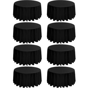 8 Pack 120 Inch Round Tablecloth - Black Polyester Table Cloth for Round Table, Premium Stain and Wrinkle Resistant Washable Fabric Table Cover for Wedding Party Banquet Restaurant Reception