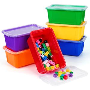GAMENOTE Colored Plastic Storage Bins with Lids, Stackable Containers,Toy Storage Organizer - 5 Qt 6 Pack-Small Tubs,Tote Box for Classroom, Kids, Sorting (127.25.1 in) (Multicolor)