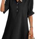 FENSACE Womens Casual Shirt Dress Ruffle Sleeve Button Down Shift Summer Dresses with Pockets (Black, S)