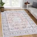 Vintage Medallion Floral Print Rug - Pink, 5x7 Feet - Stain & Water Resistant, Non-Shedding, Lightweight Indoor Cover