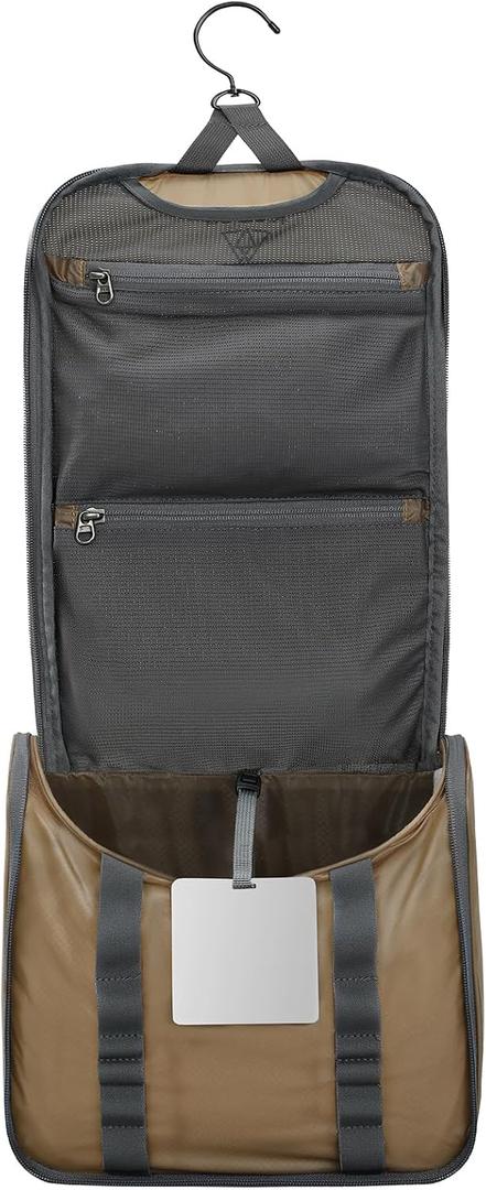 Haimont Hanging Toiletry Bag, Lightweight Travel Makeup Organizer for Women Men, Compact Toiletries Bags with Mirror for Gym Workout, Brown