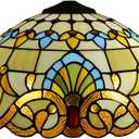 Baroque Style Lamp Shade Replacement Only 16X9 Inch Stained Glass Beige Yellow Mahogany Elegant Lampshades 1 Pcs Tiffany Light Cover Accessories for Table Lamp Floor Lamp Pendant Light