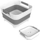 2.4 Gal Collapsbile Wash Basin with Drian Plug,9L Dish Pan for Soaking Baby Bottles,Portable Sink, Multiuse Foldable Bucket,Ice Beverage Tubs for Camping, Vegetable Washing, RV (Gray)