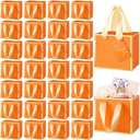 Yeaqee 50 Pcs Mini Metallic Foil Gift Bags with Handles 4x4.75x2.25'' Tiny Thank You Favor Bag Bulk with Tag for Back to School Wedding Baby Shower Birthday Summer Party(Orange, Gold)
