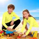 Boys UPF 50+ Swim Shirt Long Sleeve, 1 or 2 Pack UV Sun Protection Rash Guard, Youth Kids SPF Water Shirts for Beach Surf, Light Yellow Small