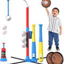 QDRAGON 4 in 1 Tball Set for Toddlers 3-5 with Toss and Catch Ball Set/ 2 Bats, Hanging Tee Ball Stand with Auto Pitching Machine, Indoor Outdoor Sport Toys Christmas Birthday Gifts for Boys Girls