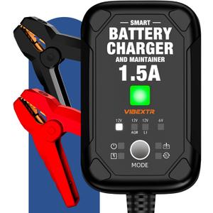 1.5A 6V/12V Car Battery Charger  Automatic Trickle Charger, Battery Maintainer & Desulfator with Overcharge Protection & Temperature Compensation  for Lead Acid, AGM, Gel, Lithium Batteries