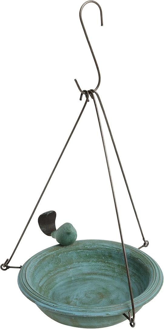Ancient Graffiti Ceramic Teal Round Hanging Bird Bath