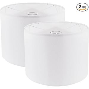 Lamp Shades Set of 2, Drum Lampshade for Table Lamps Floor Lamp, 12" Top X 12" Bottom X 8" High White Large Line Fabric Lamp Shades, Easy Assembly Replacement Lampshades