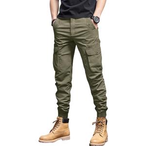 Men's Casual Cargo Pants Tapered Loose Fit Cuffed Joggers Sweatpants Drawstring Tactical Pants with Multi Pockets (Green, L)
