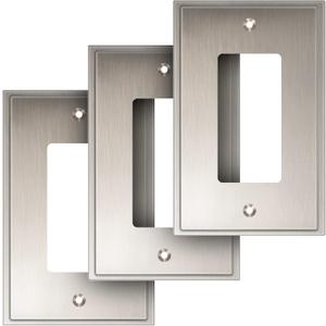Henne Bery Soft Modern Decorative Wall Plate Switch Plate Outlet Cover (Single Decorator 3PK, Satin Nickel)