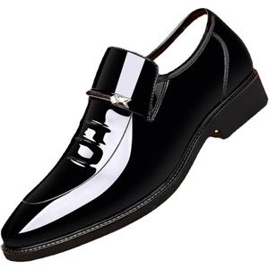 Men's Classic Business Dress Shoes, Oxford Work Formal Shoes, Patent Leather Slip-On Loafers Wedding Dress Shoes (9.5, Bright Black)