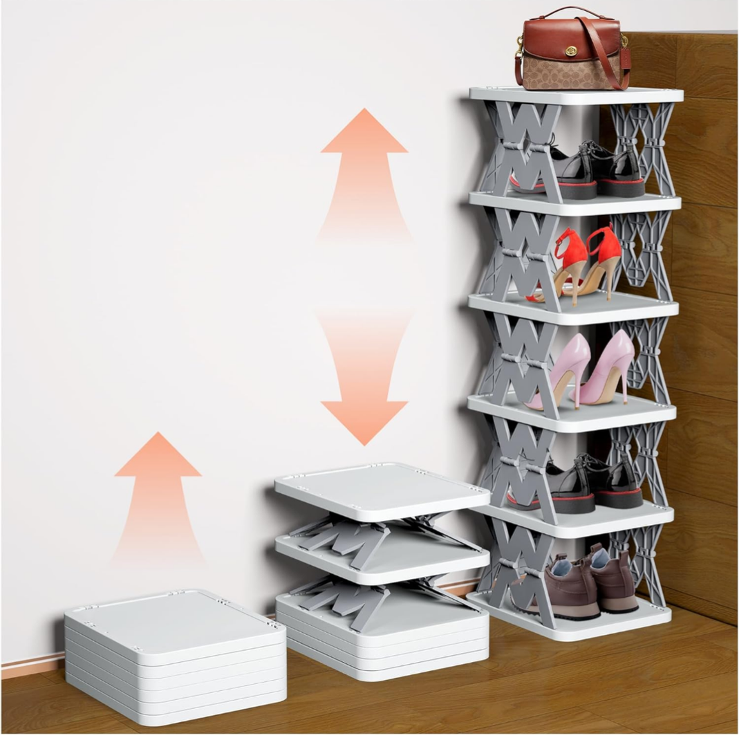 Shoe Rack, 6 Tier Shoe Shelf Without Assembly, Narrow Small Shoe Storage Space Saving, Shoe Organizer for Closet, Front Door Entrance, Entryway, Bedroom, White