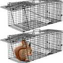 2 x Qualirey 2 Pack Live Animal Trap Cage 24.41 x 7.09 x 8.27 Inch Cat Trap Cage Foldable Steel Humane Catch and Release Animal for Groundhog Squirrel Raccoon Mole Gopher(Black)