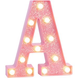 Pink Marquee Light Up Letters, Glitter Alphabet LED Letter Lights for Pink Birthday Party Decorations, Battery Operated Letter Sign for Girls Room Vanity Table Decor, Warm White Lights Letter A