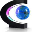 Flagest Magnetic Levitation Floating Globe, Levitating C Shape Globe with LED Lights for Education Home Office Desk Bookshelf Decor, Holiday Anniversary Creative Gift(3.3 Inches) (Blue)