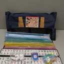 American Mahjong Game Set, 166 Premium White Tiles, 4 All-in-One Color Rack/Pushers, Complete Mahjong Set Blue Carrying Bag, 9 Inches X 20 Inches X 3 Inches