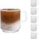 D.M DESIGNMASTER [6 PACK, 12 OZ - Premium Glass Coffee Mugs with Handle. Transparent Tea Glasses for Hot/Cold Beverages, Perfect Design for Americano, Cappuccino, Tea and Beverage.