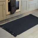 Seavish Black Kitchen Rugs, 2x4 Washable Bathroom Rug Runner, Cotton Recycled Woven Area Rug, Boho Throw Rugs with Tassles, Braid Farmhouse Accent Carpet for Laundry Porch Entryway Front Door Mat