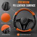 Couslcd 14.5-15 Inch Leather Steering Wheel Cover with Soft Padded Lining, Anti-Slip Comfort Grip, Universal Steering Wheel Protector for Most Cars, SUVs, Trucks (Orange)