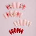 24Pcs Valentines Press on Nails Almond Medium Fake Nails with Heart Rhinestone Pearl Design Handmade Acrylic Nails Press ons Heart False Nails Full Cover Holiday Glue on Nail for Women Valentines Nail