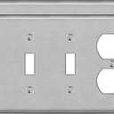 [2 Pack] BESTTEN 4-Gang Combo Metal Wall Plate with Protective Film, 1-Duplex/3-Toggle, Standard Size, Corrosion-Resistant Stainless Steel Outlet and Switch Cover, Brushed Finish, Silver