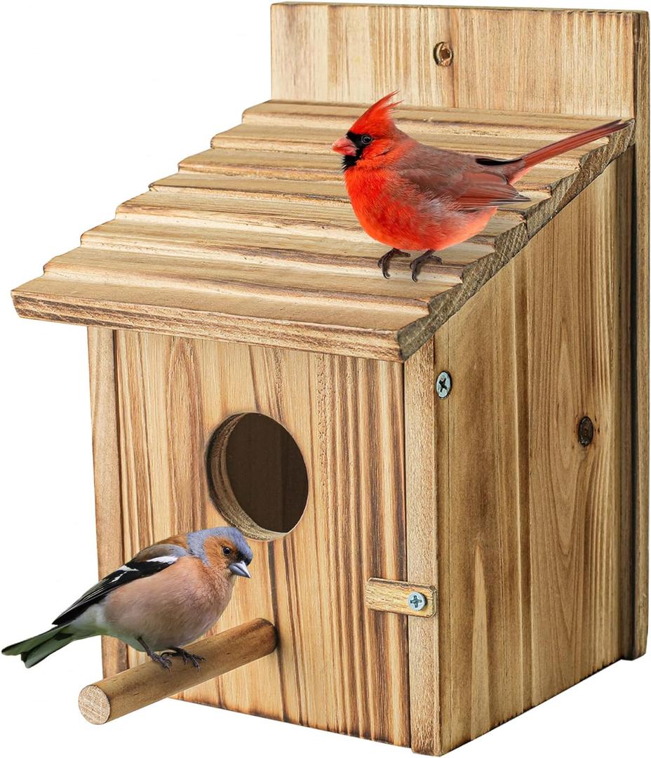 Wood Bird Houses for Outside with Pole Wooden Bird House for Finch Bluebird Cardinals Hanging Birdhouse Clearance Garden Country Cottages