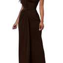 Memoriesea Women's Elegant Sleeveless One Shoulder Bodycon Evening Cocktail Maxi Dress Brown Size XL