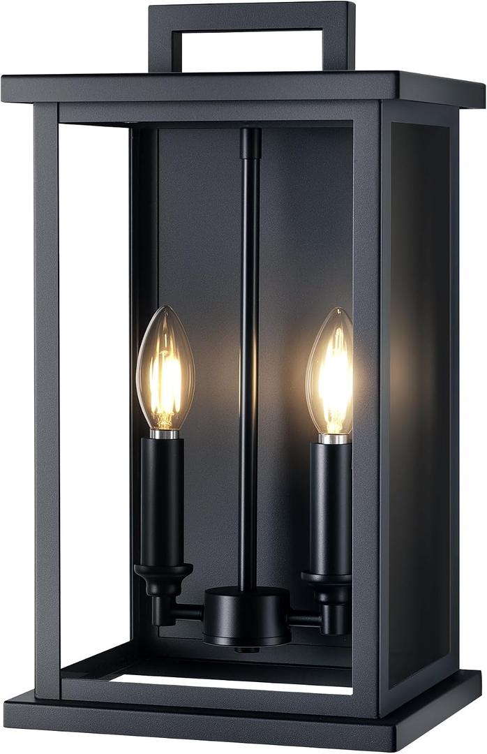 Large Outdoor Sconce Garage Lights Modern Outdoor Wall Light Exterior Wall Lantern Lights for House,Front Porch,2-Light Patio Wall Light Fixture with Thick Glass Shades E12 Waterproof, Pack of 1