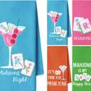 Newwiee 4 Pcs Mahjong Cocktail Dish Towels Gifts for Women 16 x 24 Inches Funny Kitchen Napkins Decorative Hand Tea Towel Mahjong Lover Gifts for Kitchen Bathroom Decor(Colorful)