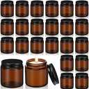 Zhehao 24 Pcs Glass Candle Jars with Lids Bulk, Round Empty Candle Container Tins, Dishwasher Safe and Leakproof DIY Crafts(Amber,Black,4 oz)