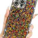 Trendy Girly Glitter Powder Compatible with iPhone 16 Pro Max Rectangle Case, Elegent Cute Slim Women Bling Diamond Rhinestones Plating Phone Cases(Black,16 Pro Max)