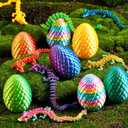 JOYIN 8Pcs 3D Printed Dragon Eggs with Laster Color Dragon, Articulated Magic Toys, Easter Basket Stuffers for Kids Party Favors, Easter Egg Hunt, Classroom Prize Supplies
