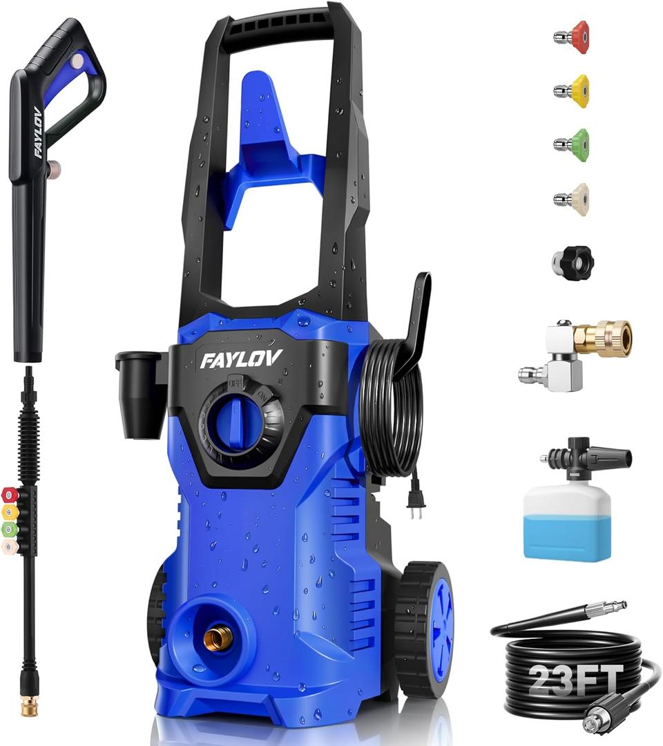 Pressure Washer, 2026 Upgraded Power Washer with No-Bend 360 Nozzle, Pressure Washer Foam Cannon & 4-Nozzle Set, Portable Pressure Washer for Cars & Undercarriage Cleaning Vehicles (Blue)