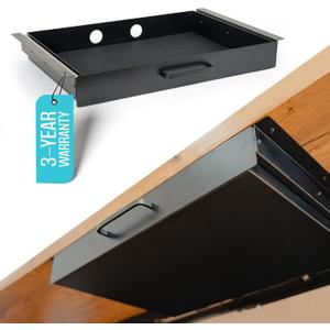 Under Desk Drawer Slide Out Attachment - Carbon Steel Undermount Table Drawer with Cable Management, Pull Out Add-On Storage for Office & Standing Desks (21.5" x 14" x 2.8")