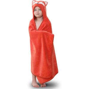 Hooded Towel for Kids 100% Cotton Ultra Soft with Unique Animal Design Large for Infants 3-10 Years (Fox)