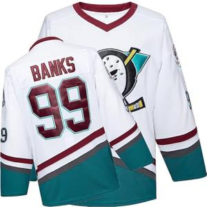 Mighty Ducks Jersey Movie Ice Hockey Jersey S-XXXL Charlie Conway #96 Adam Banks #99, 90S Hip Hop Clothing for Party (White, M)