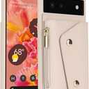 for Google Pixel 6 Case with Card Holder and Strap - Zipper Pocket,Crossbody Lanyard Strap,Credit Card Holder,Cute Phone Wallet Case for Women(Beige)