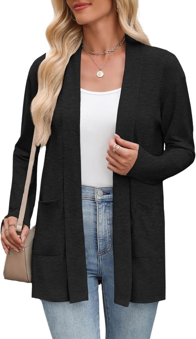 Zeagoo Women's Lightweight Cardigan Sweaters Open Front Long Sleeve Casual Loose Thin Cardigans with Pockets 2025 (Medium)