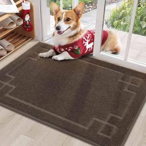BEQHAUSE Door Mat 24" x 36", Non-Slip Door Mats Indoor Entryway Rugs Washable Low-Profile Absorbent and Stain Resist Floor Mats, Dog Door Mat for Front Back Door, Muddy Wet Shoes & Paws, Brown