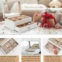 Meangood Jewelry Box Organizer for Women, 2 Layer Large Jewelry Storage Case, Rustic Wooden Jewelry Box with Mirror & Ring Tray for Necklace Earring Bracelets Rings, Vintage Style (White)