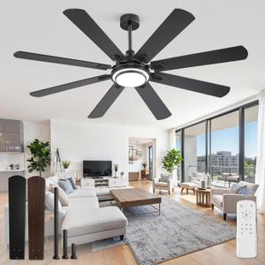 Fanbulous 65 Inch Ceiling Fans with Lights and Remote, Black Ceiling Fan with 8 Dual-Color Blades, Indoor/ Outdoor Large Ceiling Fans, Reversible DC Motor, 6-Speed, 3CCT for Living Room Kitchen Patio