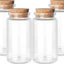 4pcs 100ml / 3.4 oz. Small Glass Jars with Cork Lids, Spell Jars, Glass Bottles with Cork, Decorative Bottles, Potion Bottles, Cut Jar Vials for Art Crafts DIY Decoration Party Favors Wedding Gift